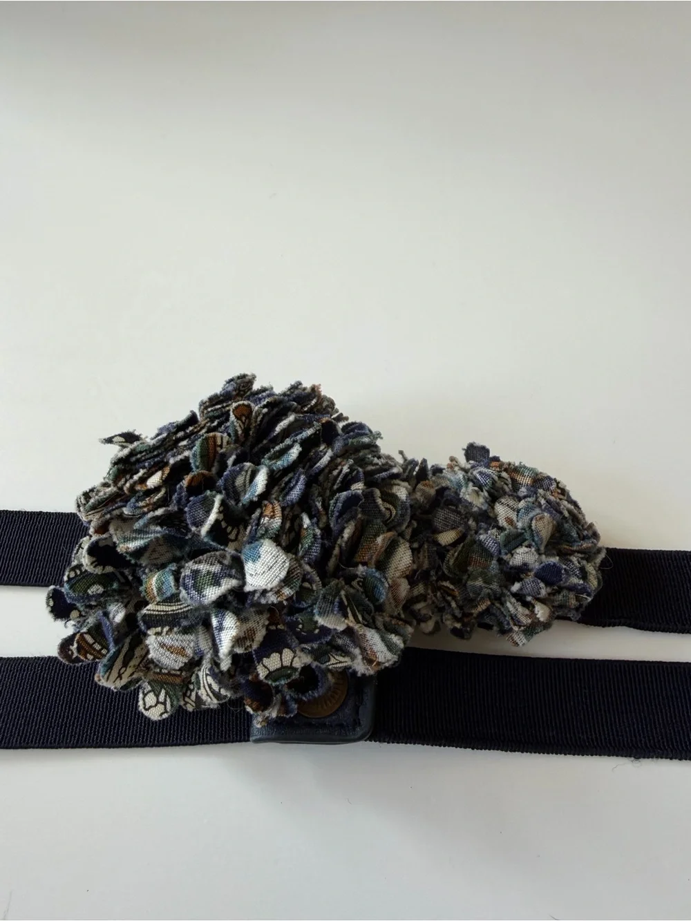 Anthropologie Navy Elastic Belt with Multicolor Fabric Floral Clusters